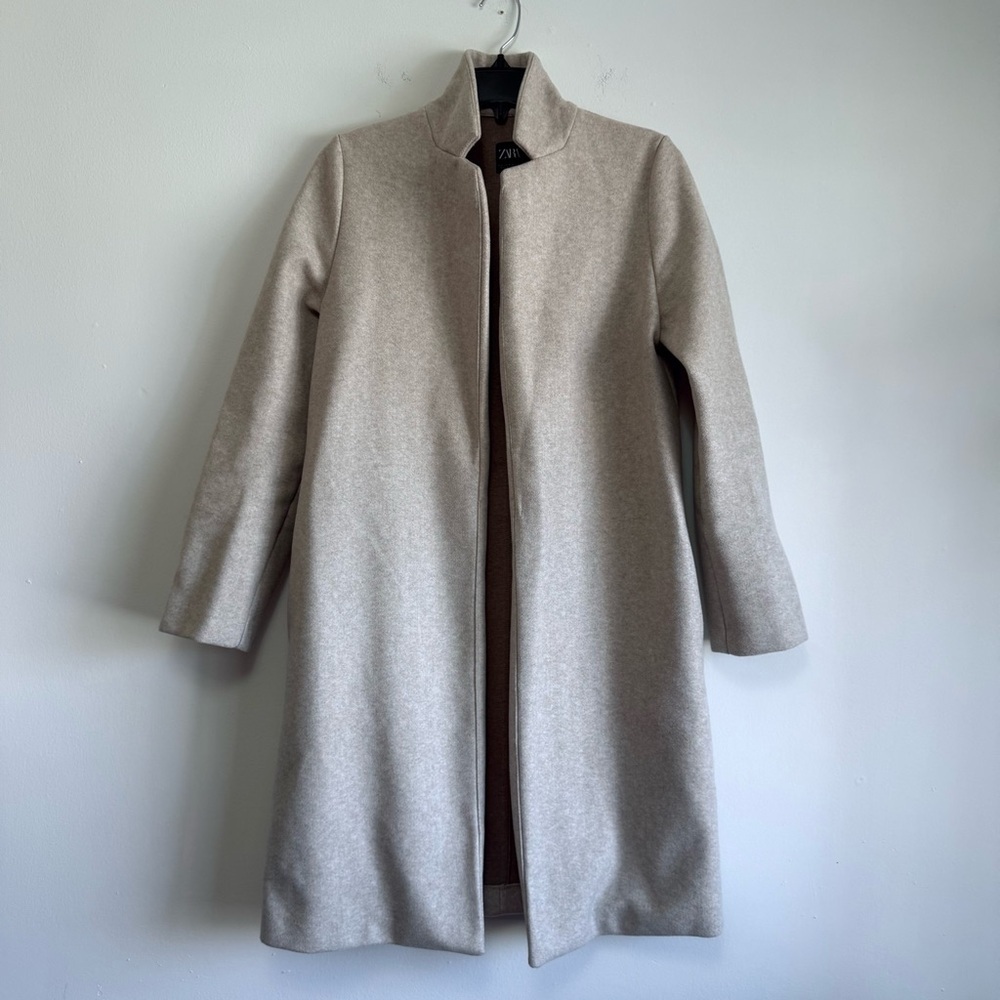 Zara Oatmeal Funnel Neck Open Front Coat Jacket Size S